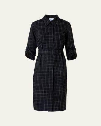 Akris Squared Grid Belted Shirtdress