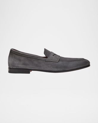 Santoni Mens Carlos Suede Penny Loafers