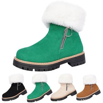Generic Suede Snow Boots for Womens Winter Thick Warm Faux Fur Lined Ankle Boots with Side Zipper Ladies Insulated Chunky Low Heel Anti-Slip Rubber Short Boot