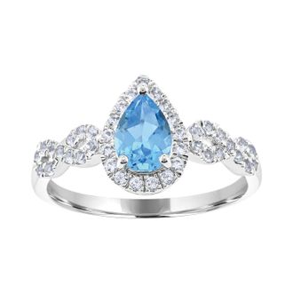 Diamond2Deal Sterling Silver Swiss Blue Topaz and White Zircon Engagement Ring ( 0.90Ct )