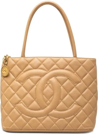 Chanel Matelasse Beige Grained Calfskin Handbag Tote Bag (Pre-Owned)