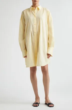 Toteme Long Summer Long Sleeve Logo Embroidered Shirtdress in Buttercup at Nordstrom, Size 38