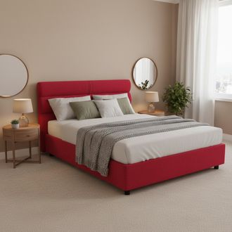 Dmora Cama Matrimonial Briatico, Cama Con Colch&oacute;n Incluido, Desenfundable Made In Italy, Con Almacenaje, Rojo