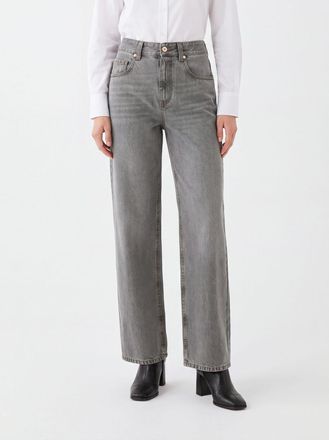 Brunello Cucinelli Jeans a gamba larga in denim a vita alta con monile