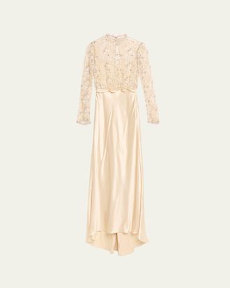 Valentino Garavani Embroidered Lace Long-Sleeve Silk Gown