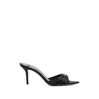 Elisabetta Franchi Heeled Mules, female, Black, Size: 10 US Leather Mules with Straps