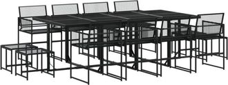vidaXL 13 Piece Garden Dining Set Black Poly Rattan Vidaxl