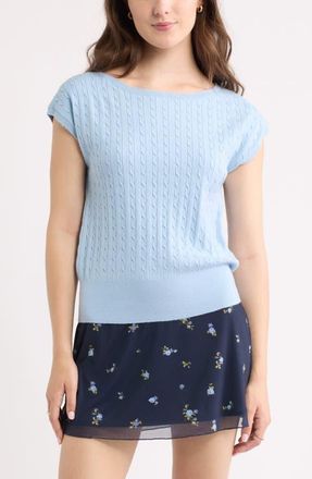 BP. Cable Stitch Boat Neck Sweater T-Shirt in Blue Placid at Nordstrom, Size Xx-Small