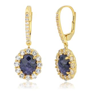 MAX + STONE 18k Gold Over 925 Sterling Silver 4 Carats Oval Gemstone Earrings with Halo