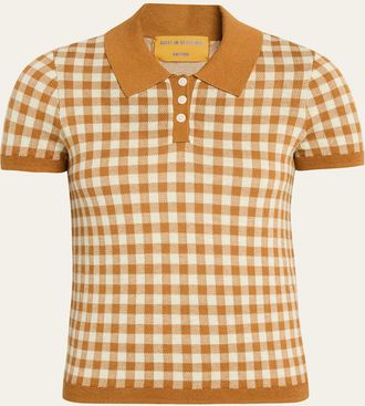 Guest In Residence Gingham Shrunken Silk-Linen Polo