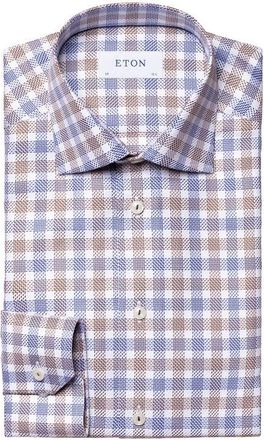 Eton Classic Fit Check Cotton Twill Dress Shirt in Dark Blue at Nordstrom, Size 18.5