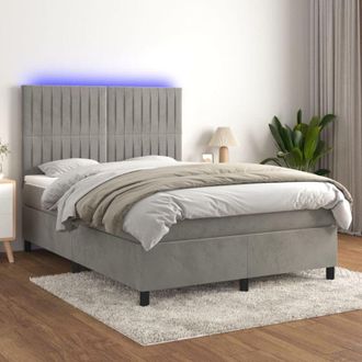 vidaXL Cama Box Spring Colch&oacute;n Y Led Terciopelo Gris Claro 140x190 Cm Vidaxl