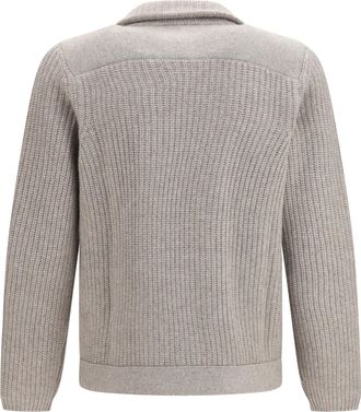 Brunello Cucinelli Mens Cardigan Marina English Rib Cashmere Stone Sweater