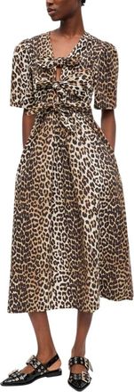 Ganni Brown V Neck Midi Dress
