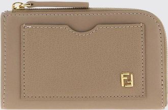 Fendi Portacarte piatto in pelle di vitello con logo FF metallico