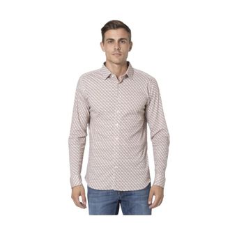 DeSoto Overhemden, Heren, Wit, M, Katoen, Witte Blouse met Bladerenpatroon