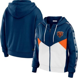WEAR by Erin Andrews Womens WEAR by Erin Andrews Navy/White Chicago Bears Color Block Light Weight Modest Crop Full-Zip Hoodie at Nordstrom, Size Medium
