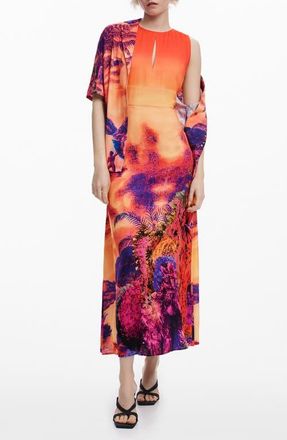Desigual Print Sleeveless Maxi Dress in Orange/Dark Pink at Nordstrom, Size X-Large