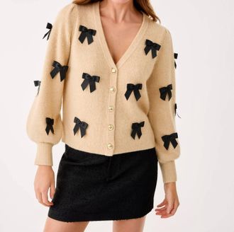Lilly Pulitzer Zarie Cardigan In Heathered Wicker Tan Party Bows
