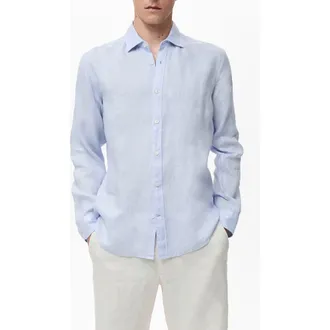 Mango Classic Fit Linen Button-Up Shirt in Sky Blue at Nordstrom, Size Medium