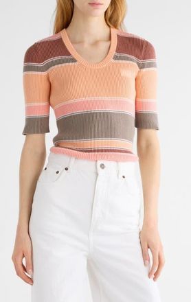 Chloé Stripe Cotton Rib Top in Orange Multi at Nordstrom, Size X-Small
