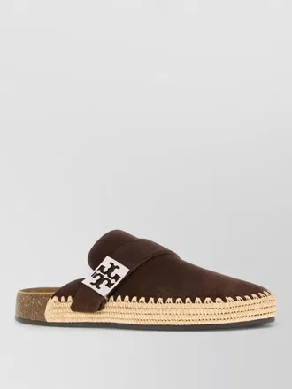 Tory Burch suede mellow mules slippers contrast stitching
