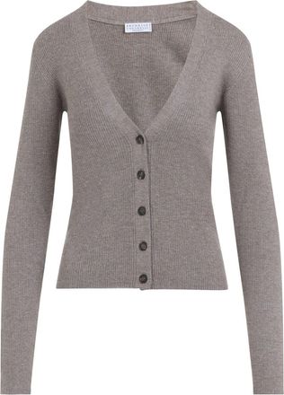 Brunello Cucinelli Brown Lurex Cashmere Cardigan-Donna