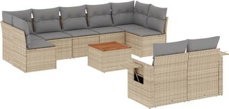 vidaXL Juego De Sof&aacute;s Jard&iacute;n Con Cojines Beige 10 Pzas Rat&aacute;n Sint&eacute;tico Vidaxl