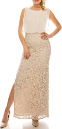 Aidan Mattox Embroidered-Lace Evening Dress In Champagne