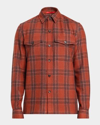 Isaia Men & apos;s Wool Plaid Overshirt