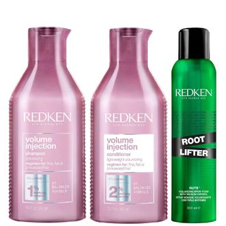 Redken Womens Volume Injection Trio - Shampoo 300ml, Conditioner & Styling Root Lifter - One Size
