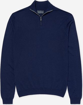 Oliver Sweeney Mens Oliver Sweeney Merino Wool Blend Quarter Zip Jumper - Navy - Size: 36