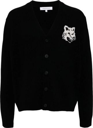 Maison Kitsun&eacute; Fox Head Wool Cardigan Sweaters Black - Heren - Vesten - Zwart - XL - Wol - Truien & Vesten