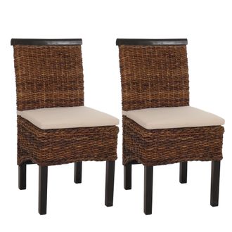 Hhg Hhg - Lote De 2 Sillas De Comedor Silla De Mimbre M45 Silla De Mimbre Banana, Oscuro, Con Coj&iacute;n