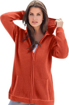 Roaman's Plus Size Waffle Knit Zip-Front Relaxed Hoodie in Copper Red at Nordstrom, Size Medium