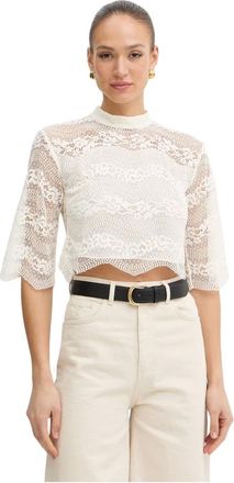 Twinset Overhemden, Dames, Beige, M, Katoen, Macram&eacute; kanten blouse
