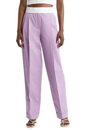 Nackiy&eacute; Gentlewoman Pleated High Waist Cotton Gabardine Trousers in Lilac at Nordstrom, Size 4 Us
