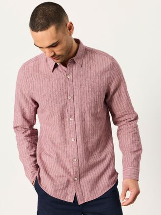 Fat Face FatFace Plum Purple Stripe Long Sleeve Linen Cotton Bugle Shirt