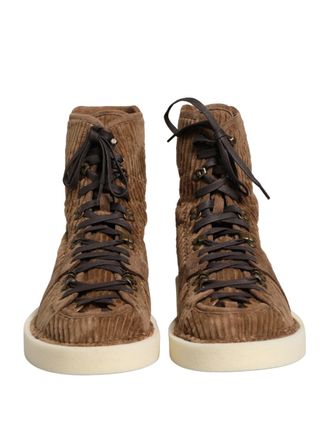 Dolce & Gabbana Mens Brown Corduroy High Top Oxford Boots Cotton Calf Leather