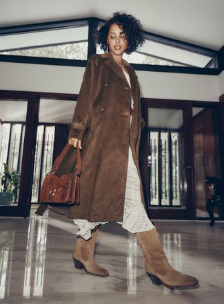 LaMarque Womens Savanna long faux-suede trench coat