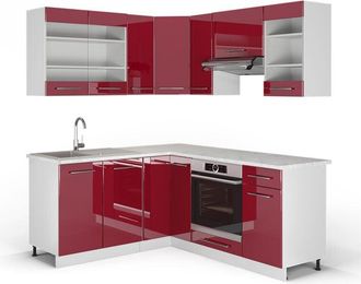 Vicco Cucina angolare completa Fame-Line, Bordeaux lucido/bianco, 160 x 60 cm senza piano di lavoro