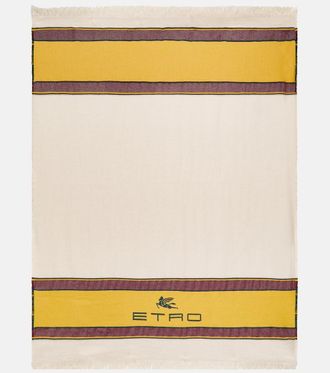 Etro Logo embroidered wool and cashmere throw