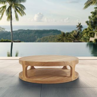 Puma Tavolino da giardino rotondo in teak massiccio, 120x120x35 cm, due piani (NATOFTB120120R) - Naturel