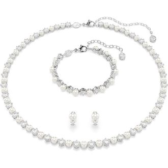 Swarovski Matrix Faux Pearl & Crystal Bracelet, Necklace & Earrings Set in Silver/White at Nordstrom