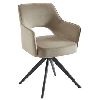 Vente-Unique Vente-unique - Sedia girevole con braccioli in Velluto e Metallo Nero Beige konya
