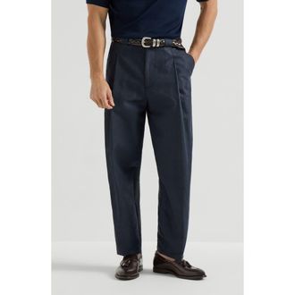 Brunello Cucinelli Cotton and linen trousers in Navy Blue at Nordstrom, Size 52 It