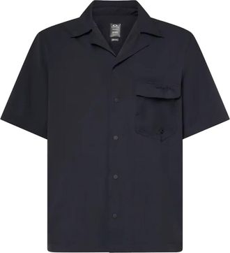 Oakley Cuban Collar Blackout Shirt Stijlvol Comfort - Heren - Korte mouwen Overhemden - Zwart - M - Nylon - Overhemden