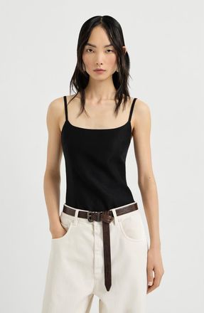 Brunello Cucinelli Fluid twill top with monili in Black at Nordstrom, Size Xx-Large Eu