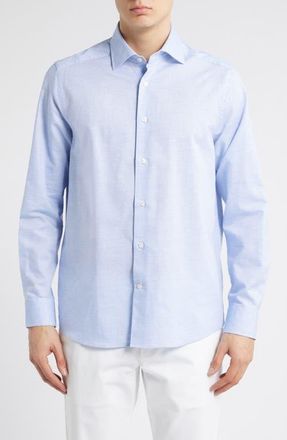 Jack Victor Danforth Stretch Cotton & Linen Blend Dress Shirt in Blue at Nordstrom, Size Xx-Large