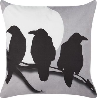 Beliani Beliani - Coj&iacute;n De Terciopelo Gris Negro Blanco 45 X 45 Cm Patr&oacute;n Cuervos Oto&ntilde;o Oradea